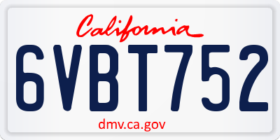 CA license plate 6VBT752