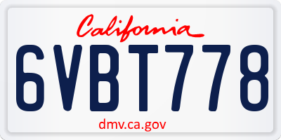 CA license plate 6VBT778