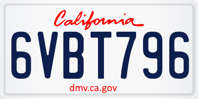 CA license plate 6VBT796