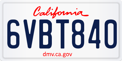 CA license plate 6VBT840