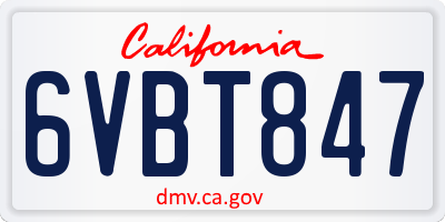 CA license plate 6VBT847