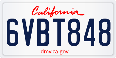 CA license plate 6VBT848
