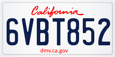 CA license plate 6VBT852