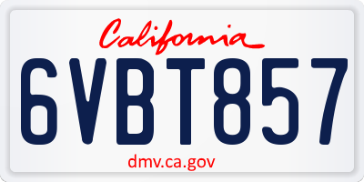 CA license plate 6VBT857