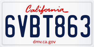 CA license plate 6VBT863