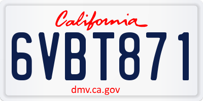CA license plate 6VBT871