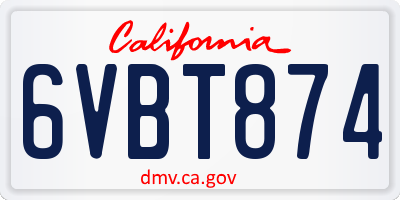 CA license plate 6VBT874
