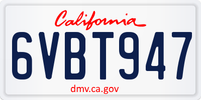 CA license plate 6VBT947