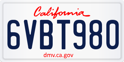 CA license plate 6VBT980