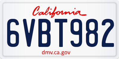 CA license plate 6VBT982