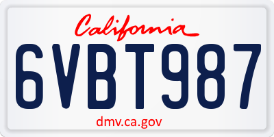 CA license plate 6VBT987