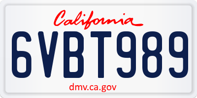 CA license plate 6VBT989