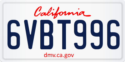 CA license plate 6VBT996