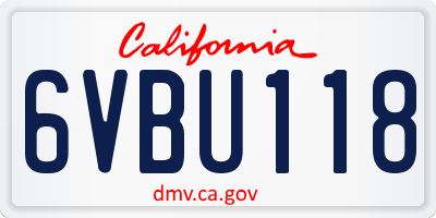 CA license plate 6VBU118