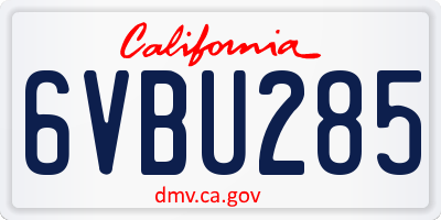 CA license plate 6VBU285