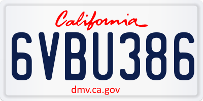 CA license plate 6VBU386