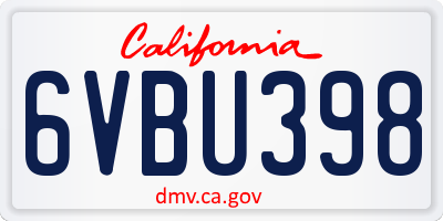 CA license plate 6VBU398