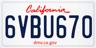 CA license plate 6VBU670