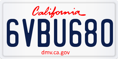 CA license plate 6VBU680