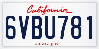 CA license plate 6VBU781