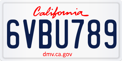 CA license plate 6VBU789