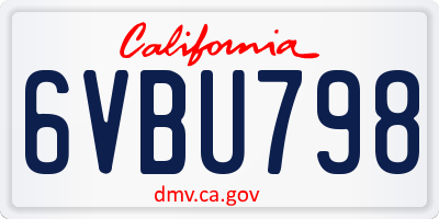 CA license plate 6VBU798