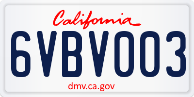 CA license plate 6VBV003