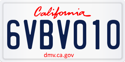 CA license plate 6VBV010