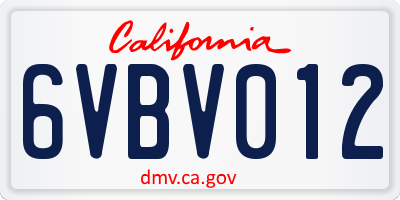 CA license plate 6VBV012