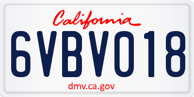 CA license plate 6VBV018