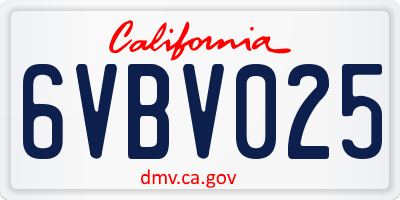 CA license plate 6VBV025