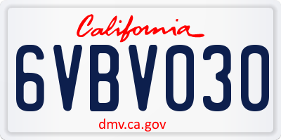 CA license plate 6VBV030