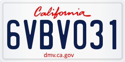 CA license plate 6VBV031