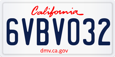 CA license plate 6VBV032