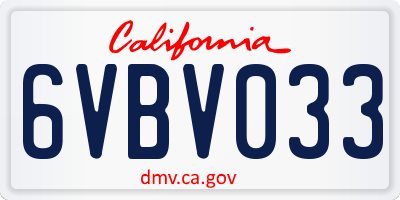 CA license plate 6VBV033