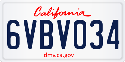 CA license plate 6VBV034