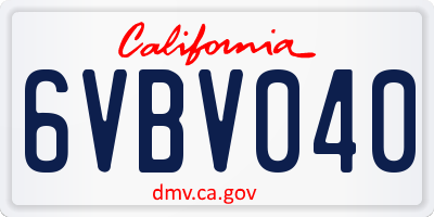 CA license plate 6VBV040