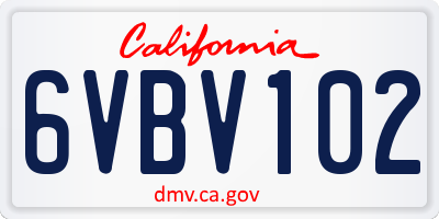 CA license plate 6VBV102