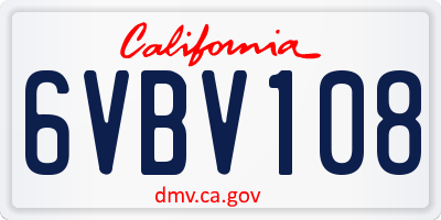 CA license plate 6VBV108