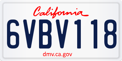 CA license plate 6VBV118