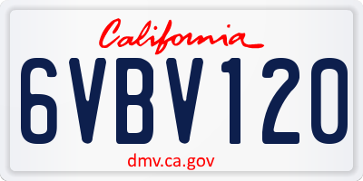 CA license plate 6VBV120