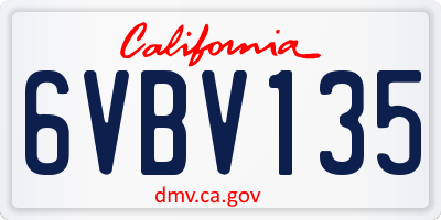 CA license plate 6VBV135