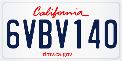CA license plate 6VBV140