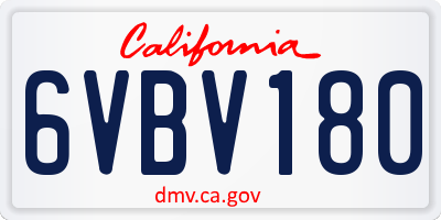 CA license plate 6VBV180
