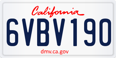 CA license plate 6VBV190