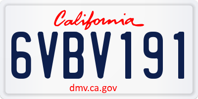 CA license plate 6VBV191