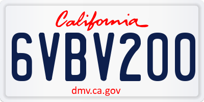 CA license plate 6VBV200