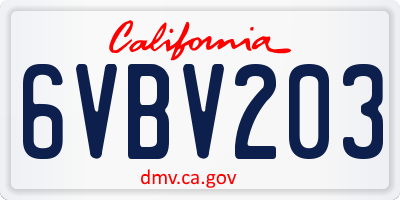 CA license plate 6VBV203
