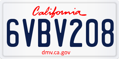CA license plate 6VBV208