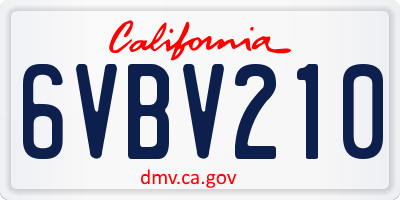 CA license plate 6VBV210